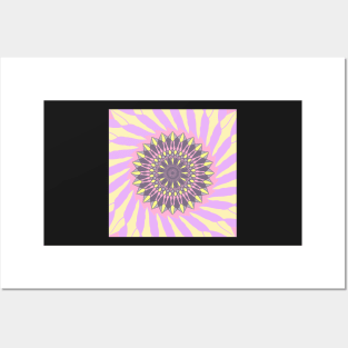 Mandala in grey, yellow and pink Posters and Art